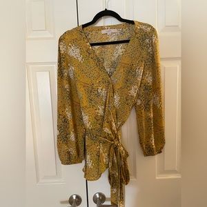 LOFT Yellow Floral Wrap Peplum Blouse - Size Large
